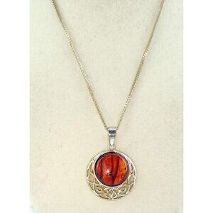 Heathergems Signed Cormag Celtic Heather Pendant Necklace Gold Tone Orange Stone